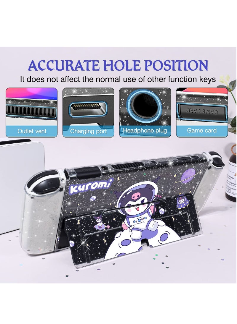 Generic Cartoon Clear Glitter Protective Case for Nintendo Switch OLED Dockable Anti-Scratch Hard Shell TPU Joy-Con Cover with 2 Pieces Cute Joystick Cover Accessories  - Image 3