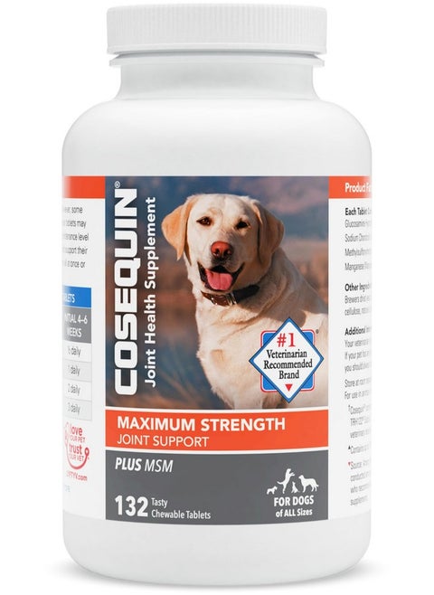 Nutramax Cosequin Maximum Strength Joint Health Supplement For Dogs  With Glucosamine, Chondroitin, And Msm, 2 Pack, 264 Total Chewable Tablets