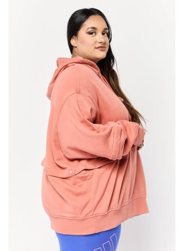 adidas Originals Women Plus Size Long Sleeves Training Hoodie, Pink  - Image 3