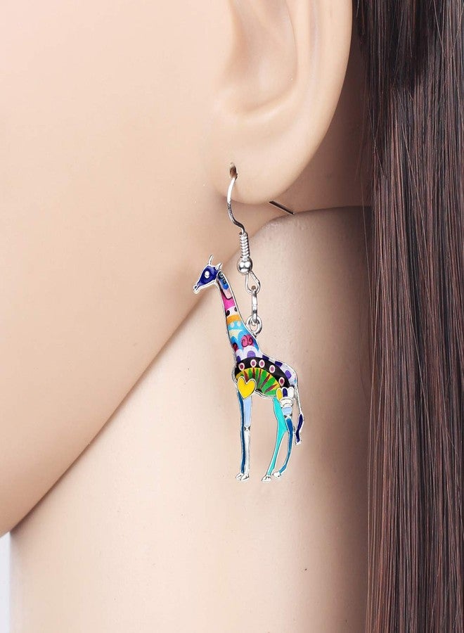 DUOWEI Cute Enamel Giraffe Jewelry Sets Giraffe Earrings and Necklace Set for Women Charms Giraffe Gifts (Blue) - Image 2
