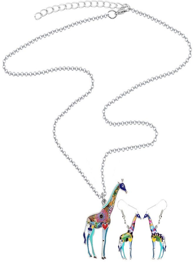 DUOWEI Cute Enamel Giraffe Jewelry Sets Giraffe Earrings and Necklace Set for Women Charms Giraffe Gifts (Blue) - Image 5