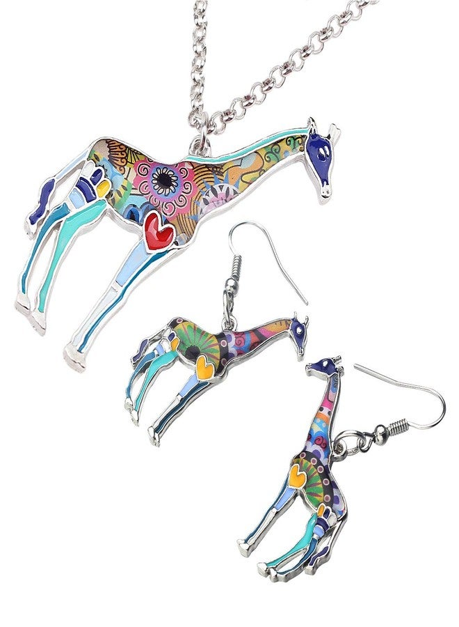 DUOWEI Cute Enamel Giraffe Jewelry Sets Giraffe Earrings and Necklace Set for Women Charms Giraffe Gifts (Blue) - Image 4