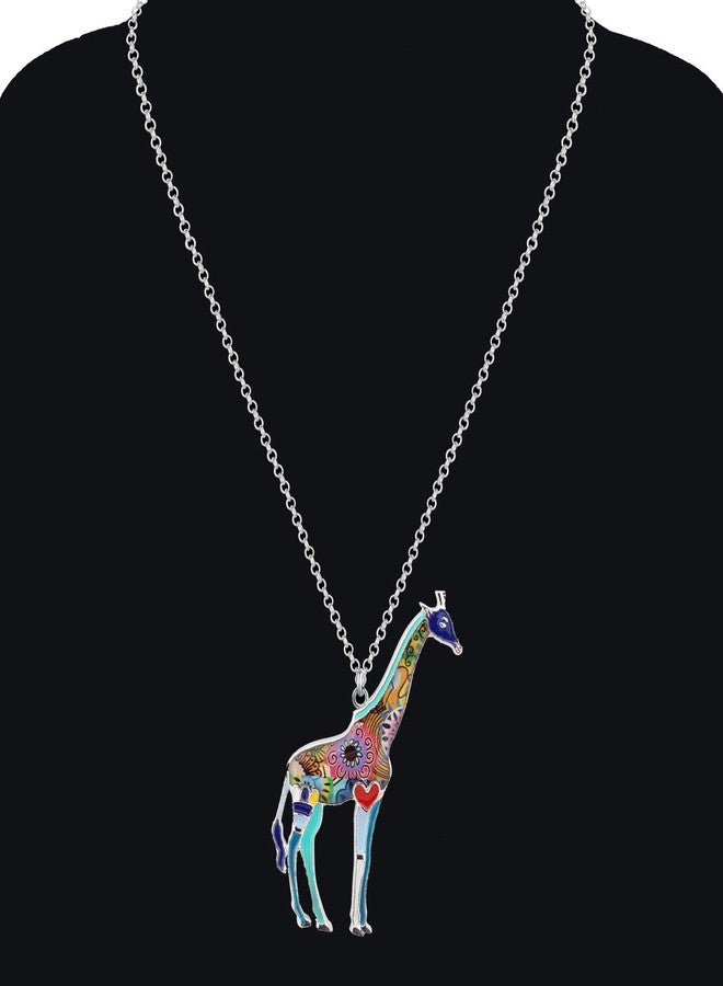 DUOWEI Cute Enamel Giraffe Jewelry Sets Giraffe Earrings and Necklace Set for Women Charms Giraffe Gifts (Blue) - Image 3