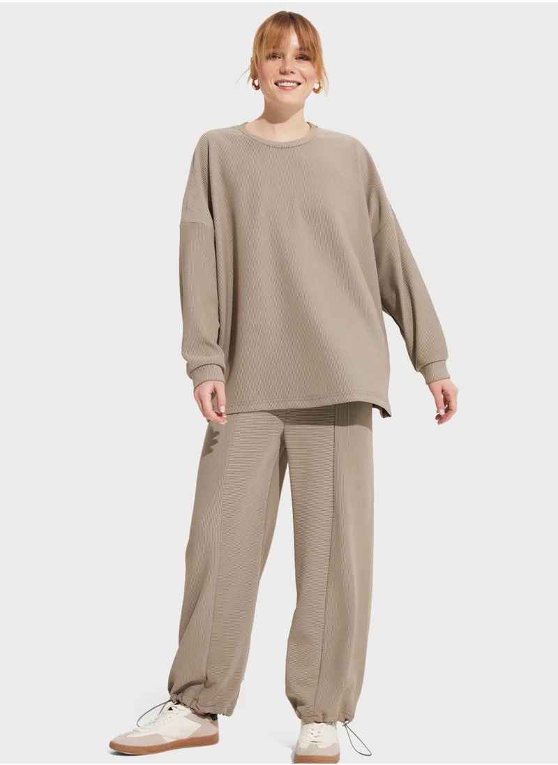 JUNE Crew Neck Long Sleeve & High Waist Pants Set
