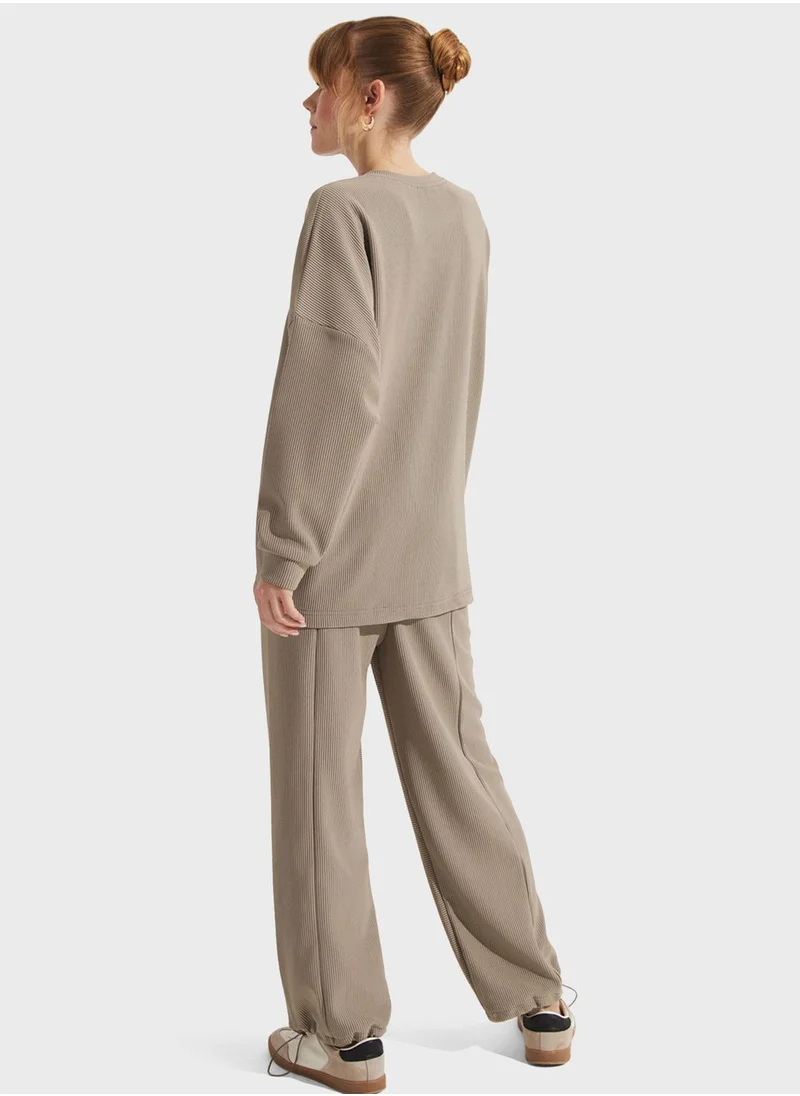 JUNE Crew Neck Long Sleeve & High Waist Pants Set