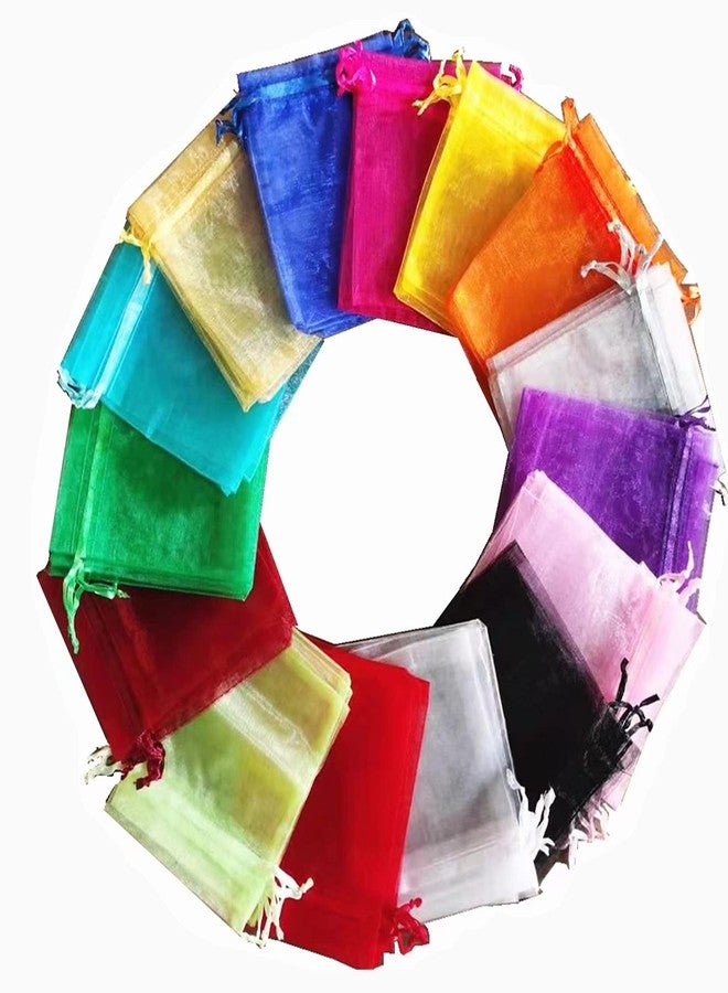 LYSXP Organza Bags 3.5x4.7 Inch 100pcs Random 10 Colors Mesh Organza Gift Bags with Drawstring, Jewelry Favor Pouches Wedding Party Christmas Candy - Image 1