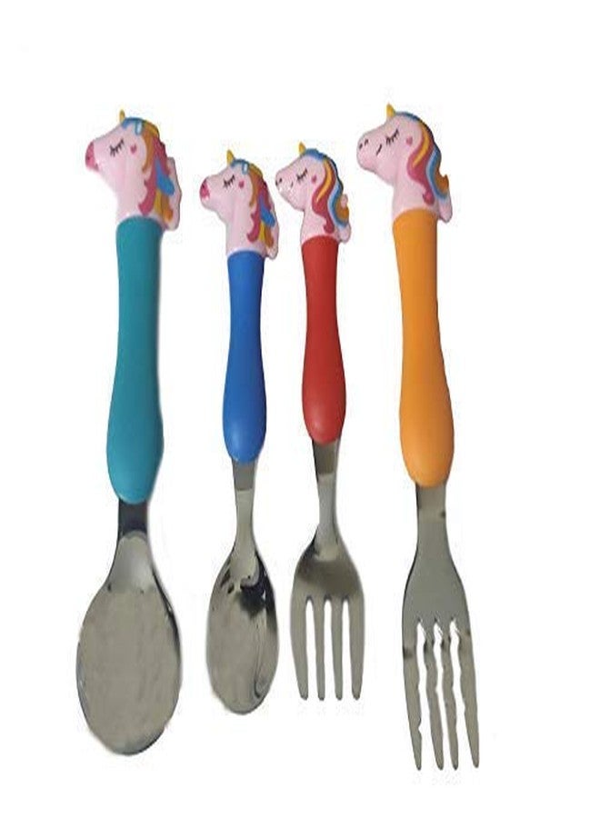 VIRTUAL WORLD Stainless Steel Unicorn Tableware Set Cutlery Unicorn Spoon and Fork Set for Kids Set of 4 Includes 2 Forks 2 Spoons Pink - Image 3