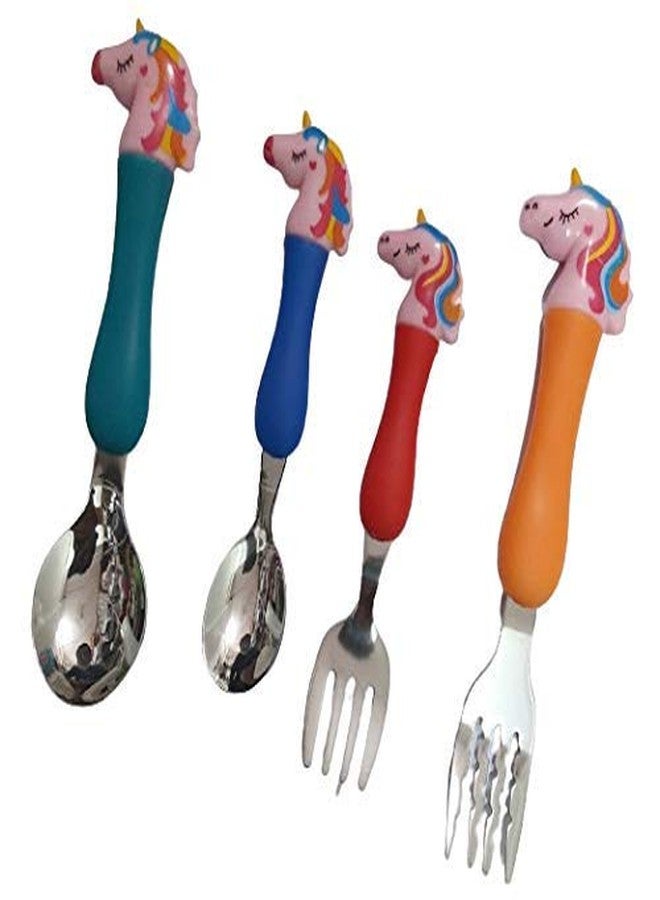 VIRTUAL WORLD Stainless Steel Unicorn Tableware Set Cutlery Unicorn Spoon and Fork Set for Kids Set of 4 Includes 2 Forks 2 Spoons Pink - Image 4