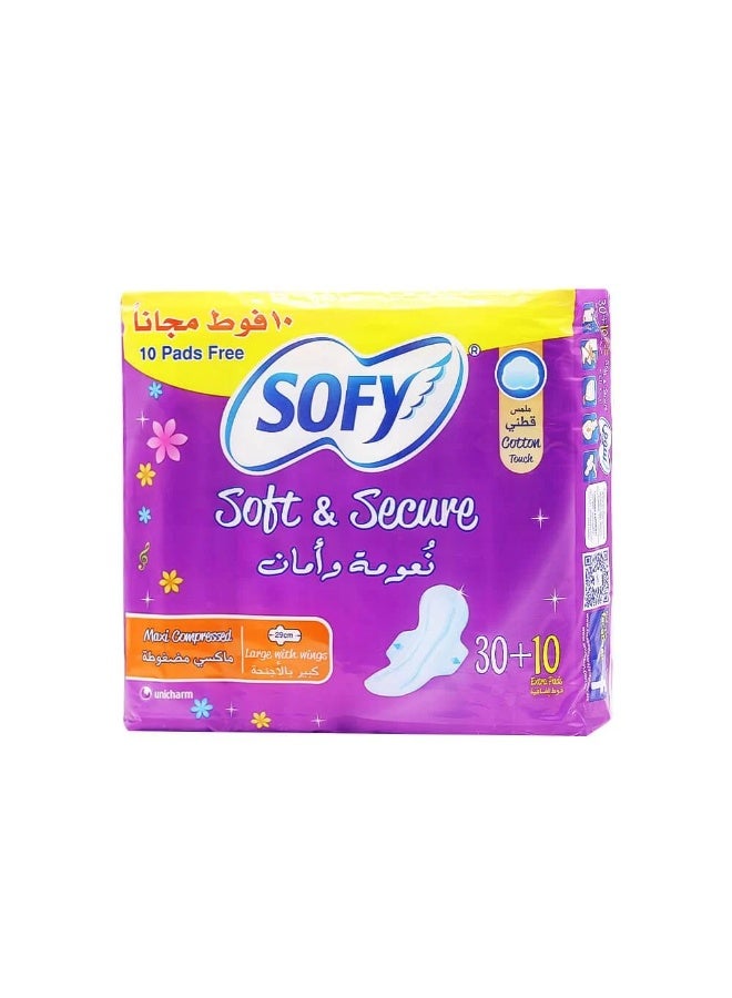 Sofy Softness & Safety Maxi Compressed Sanitary Pads Large with Wings - 30+10 Pads