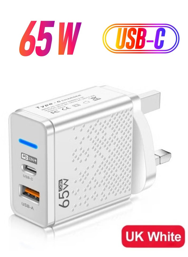 MUNTAQI 65W GaN USB-C Power Adapter | Dual Type-A & Type-C Wall Charger Compatible with Steam Deck, iPhone, iPad, OnePlus, Huawei, Lenovo, HP, Asus, Xiaomi, Samsung – Fast Charging GaN Technology - Image 1