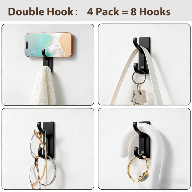 pickpiff Wall Hooks with Adhesive Strip - Easy to Remove, No Residue, Strong Heavy Duty Sticky Towel Hook, 4 Pack Black - Image 2