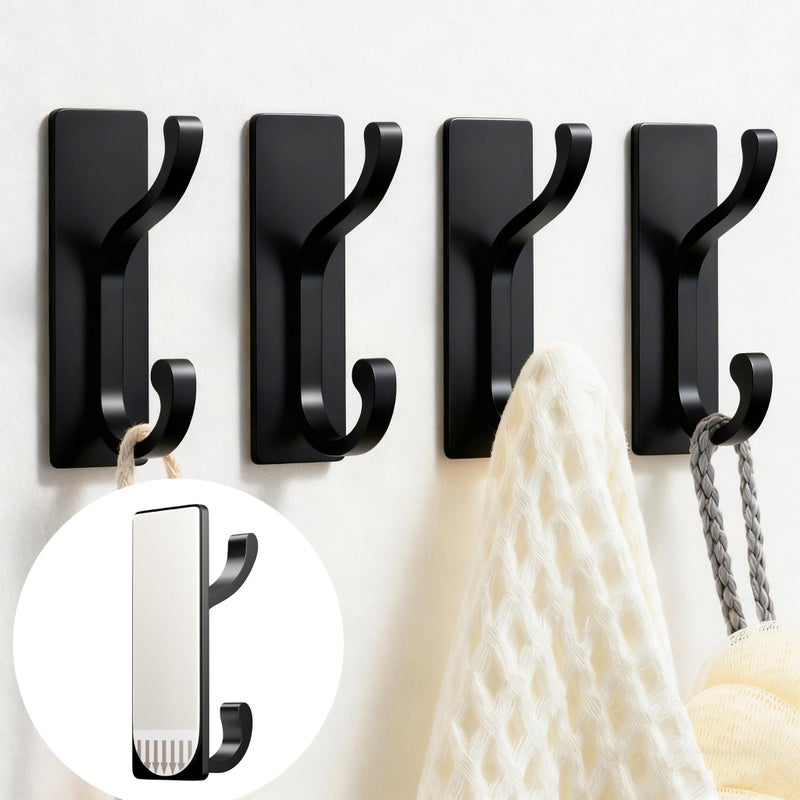 pickpiff Wall Hooks with Adhesive Strip - Easy to Remove, No Residue, Strong Heavy Duty Sticky Towel Hook, 4 Pack Black - Image 1