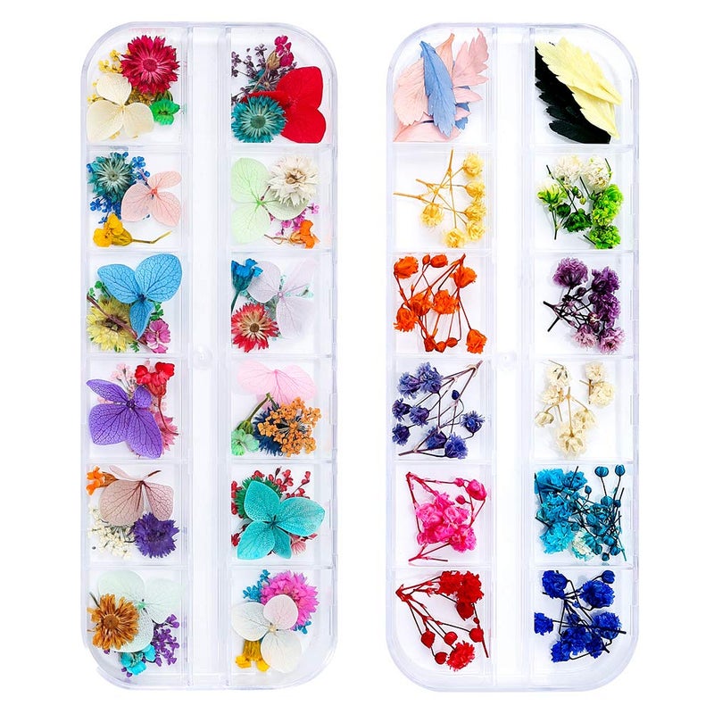 iFancer 108 Pcs Dried Flowers for Resin Nail Art 62 Colors 3D Dry Flowers for Nails 2 Boxes Small Tiny Dried Flowers for Nail Art Little Pressed Real Natural Flower Nail Art Design Decoration Supplies - Image 1