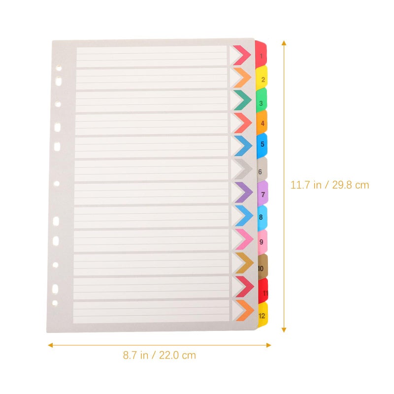Colorful 12 Tab A4 Plastic Binder Dividers 11 Hole Numbered Index for School Office Organization - Image 3