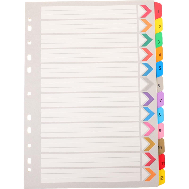 Colorful 12 Tab A4 Plastic Binder Dividers 11 Hole Numbered Index for School Office Organization - Image 2
