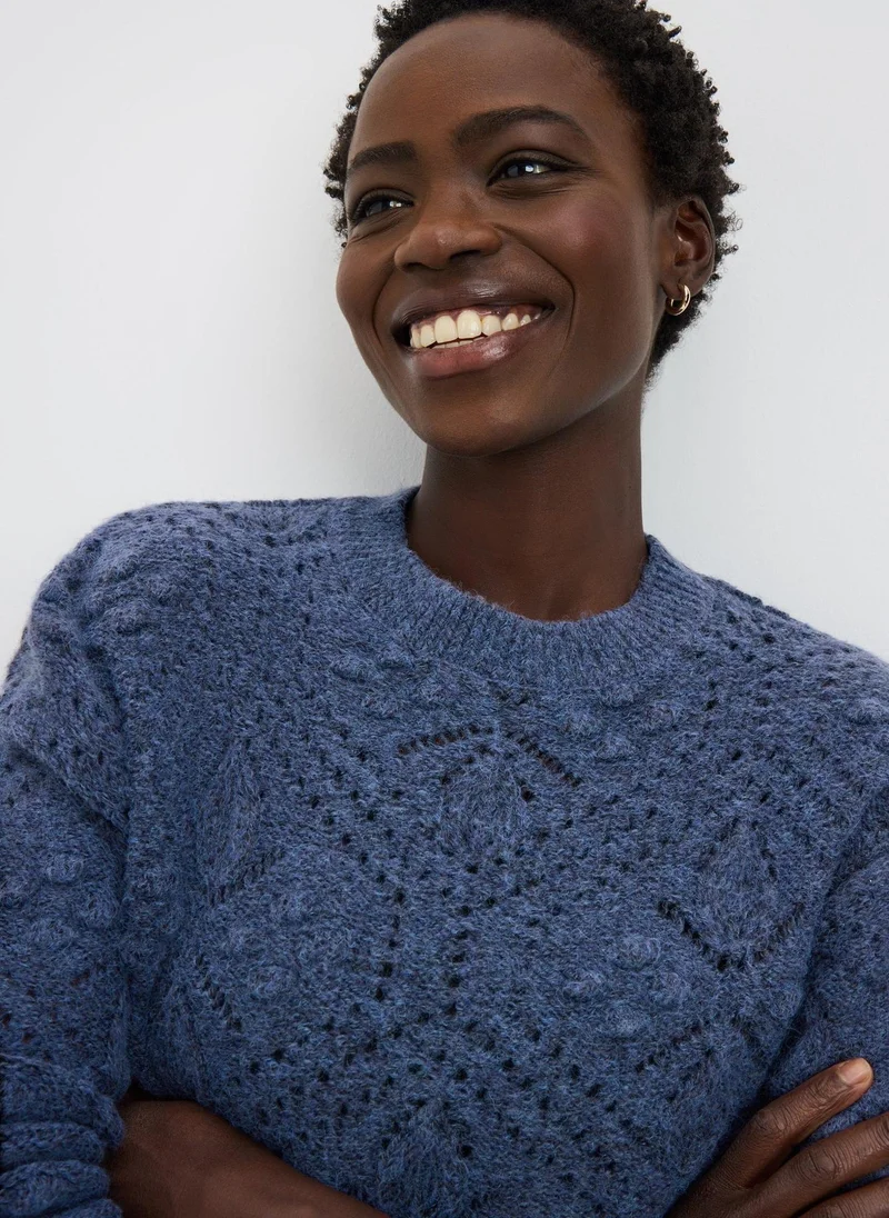 ماتلان كنزة بوبل ستيتش كابل زرقاء