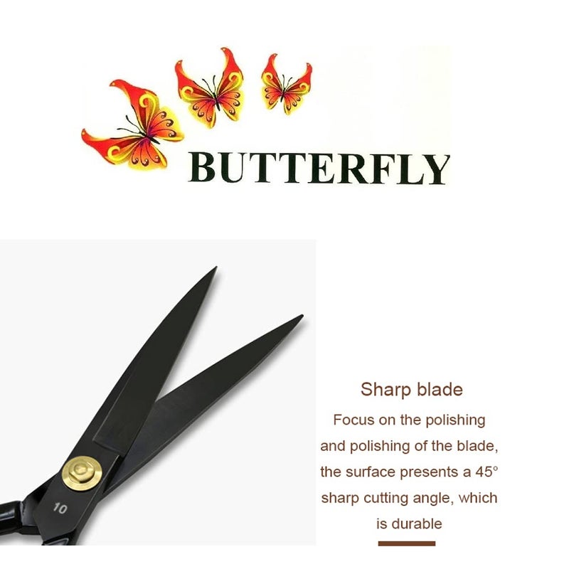 BUTTERFLY Premium Tailoring scissors for cloth cutting - Professional Fabric Sewing anti rust stainless steel Tailor Scissors, Black - Set of 1 - Image 5