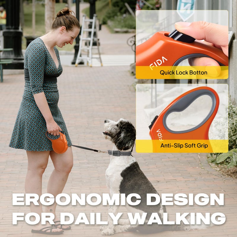 Fida Retractable Dog Leash, 16 ft Dog Walking Leash for Medium Dogs up to 44lbs, Tangle Free, Orange - Image 5