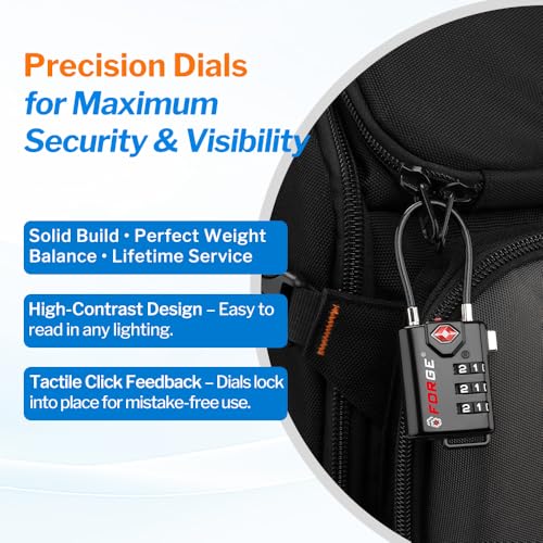 Forge TSA Approved Cable Luggage Locks, Re-settable Combination with Alloy Body, Black 1 Lock. - Image 4