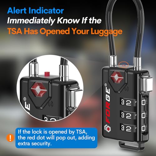 Forge TSA Approved Cable Luggage Locks, Re-settable Combination with Alloy Body, Black 1 Lock. - Image 3
