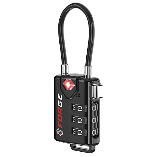 Forge TSA Approved Cable Luggage Locks, Re-settable Combination with Alloy Body, Black 1 Lock. - Image 1