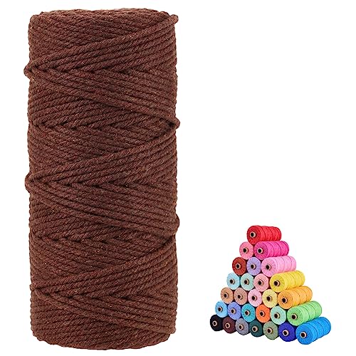 flipped 100% Natural Macrame Cotton Cord,3mm x109 Yard Twine String Cord Colored Cotton Rope Craft Cord for DIY Crafts Knitting Plant Hangers Christmas Wedding Décor (Dark Brown, 3mm*109yards) - Image 1
