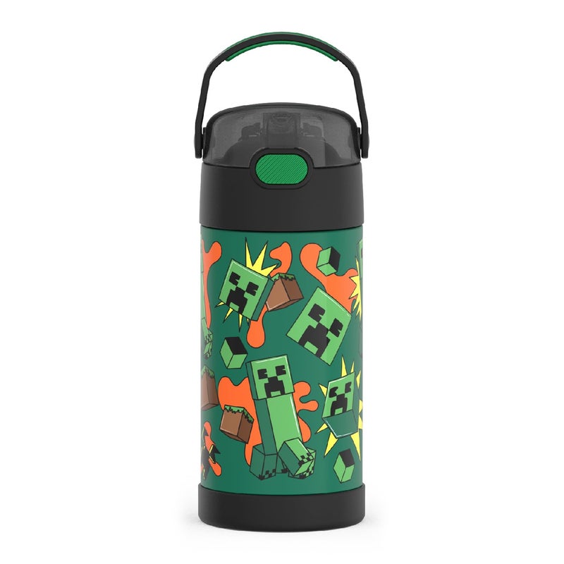 THERMOS FUNTAINER Water Bottle with Straw  12 Ounce  Kids Stainless Steel Vacuum Insulated Water Bottle with Lid Minecraft