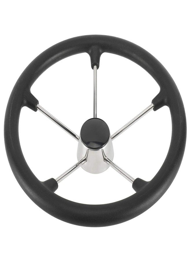 NovelBee 15-1/2 Inch Stainless Steel 5 Spoke Boat Marine Destroyer Steering Wheel with Black PU Foam (Without Knob) - Image 1