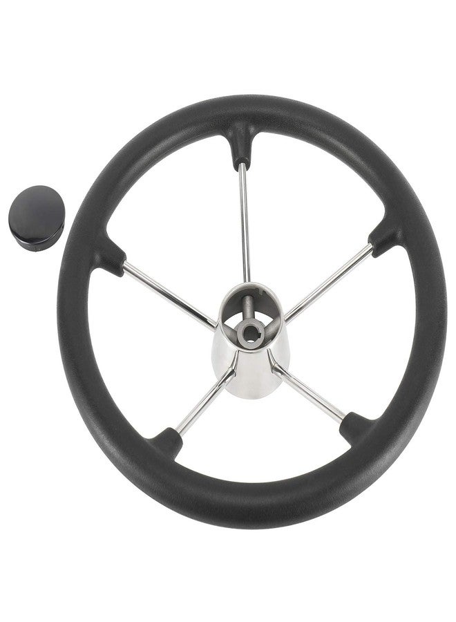 NovelBee 15-1/2 Inch Stainless Steel 5 Spoke Boat Marine Destroyer Steering Wheel with Black PU Foam (Without Knob) - Image 4