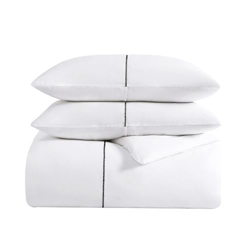 Vera Wang  King Comforter Set Luxury Cotton Sateen Bedding Set with Matching Shams Chic Room Essentials Zig Zag White King