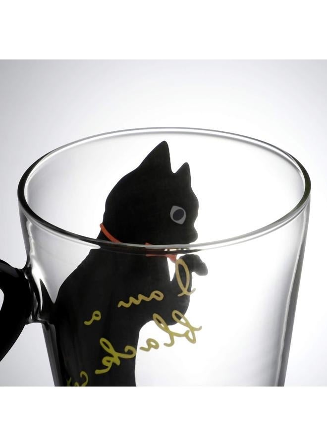 Cat Printed Tea Cup Black/Clear 9x5.3centimeter，with Cat Tail Handle 250ml Cat Tea Cup Lovely Black Cat Glass Milk Cup Creative Black Cat Kitten Glass Water Tumbler Cup Birthday Gift - Image 3