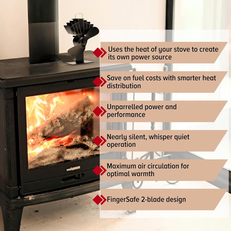 Ecofan UltrAir Heat Powered Stove Fan - Powerful Classic Design, High Performance, Perfect for Wood Stoves, 125 CFM - Circulates Warm Air Efficiently & Reduces Fuel Cost - Image 3