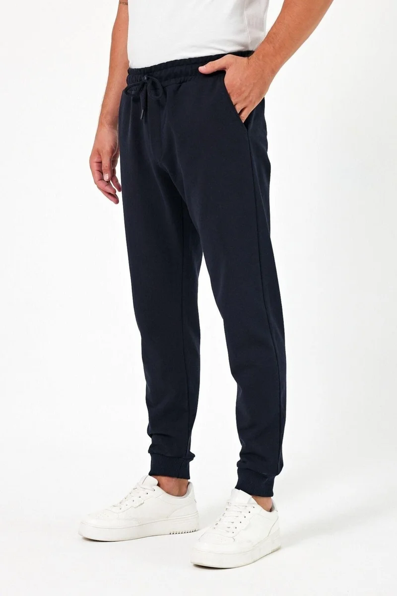 mmetalic Thick Navy Blue Men's Sweatpants Jogger Back Pocket Elastic Leg Regular Fit Non-raised