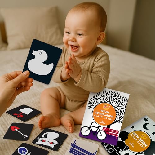 The Curious Bees - Set of High Contrast & Visual Stimulation New Born Anti-Glare Cards | 48 Objects for Visual Colour Stimulation, Cognitive & Sensory Development of 0-12 Month Old Kids - Image 2