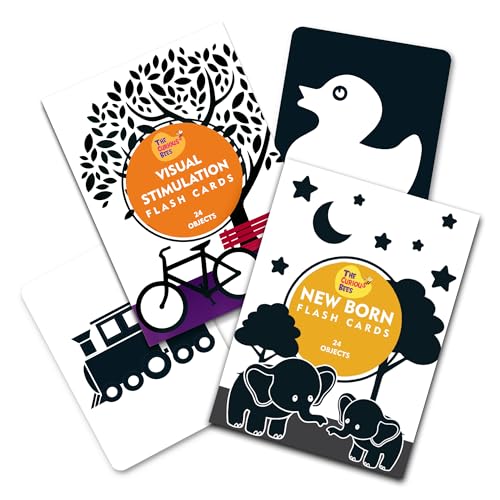 The Curious Bees - Set of High Contrast & Visual Stimulation New Born Anti-Glare Cards | 48 Objects for Visual Colour Stimulation, Cognitive & Sensory Development of 0-12 Month Old Kids - Image 1