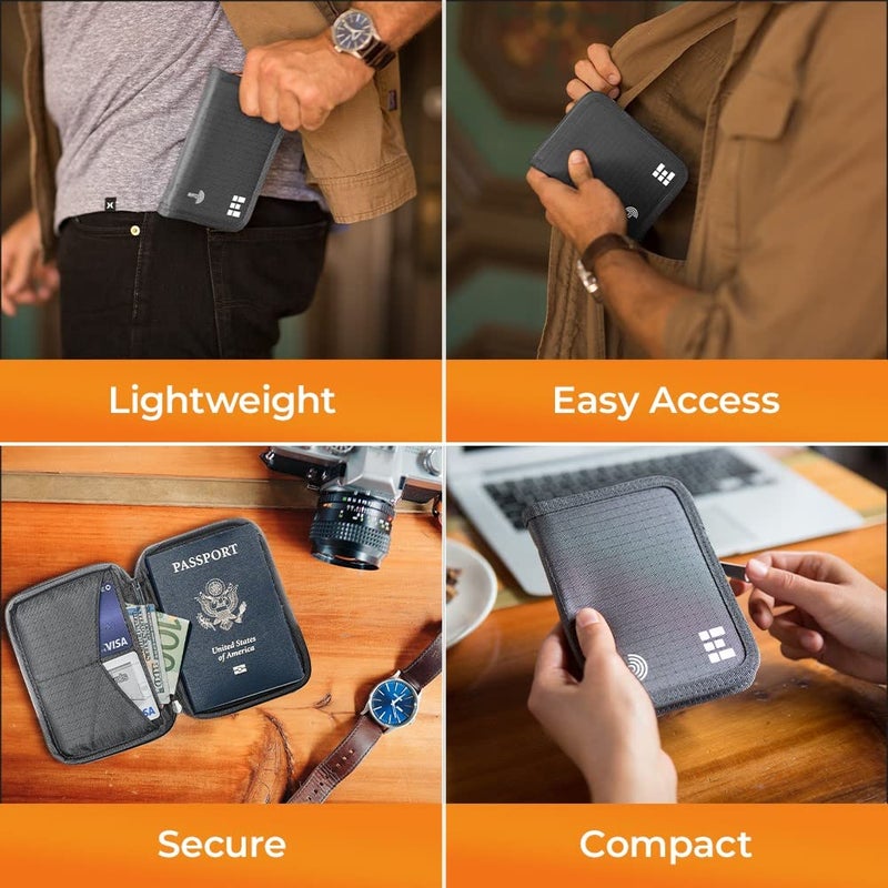 Zero Grid حافظة جواز السفر ومحفظة السفر مع حجب RFID - حقيبة تنظيم مستندات فاخرة للرجال والنساء - تحمل جوازات السفر، البطاقات، التذاكر، الهوية، النقود - محفظة مضغوطة بسحاب - ظل - Image 5