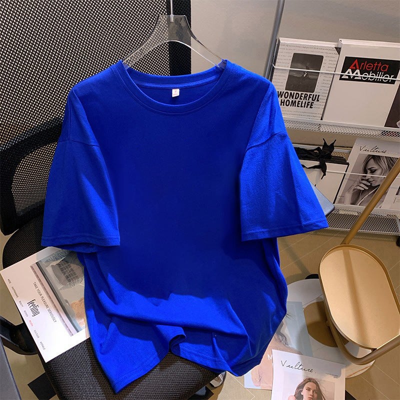 Klein Blue Short-Sleeved T-Shirt Women'S 2025 Loose Plus Size T-Shirt White Cotton Half-Sleeved Top - Image 1