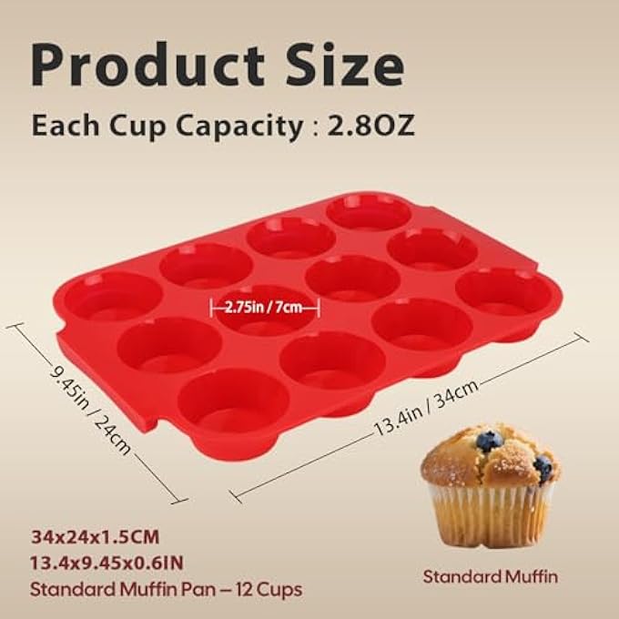 2Pack Silicone Muffin Pan For Baking  Standard 12 Cups Cupcake Pan With Handle  Structural Reinforced Nonstick Odorless BpaFree Silicone Baking Mold For Muffins Egg Bites Cupcakes - Image 3