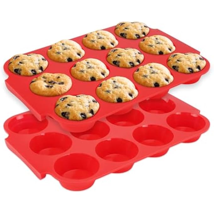 2Pack Silicone Muffin Pan For Baking  Standard 12 Cups Cupcake Pan With Handle  Structural Reinforced Nonstick Odorless BpaFree Silicone Baking Mold For Muffins Egg Bites Cupcakes - Image 1
