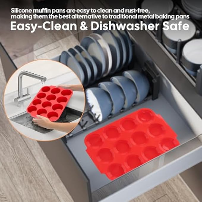 2Pack Silicone Muffin Pan For Baking  Standard 12 Cups Cupcake Pan With Handle  Structural Reinforced Nonstick Odorless BpaFree Silicone Baking Mold For Muffins Egg Bites Cupcakes - Image 4