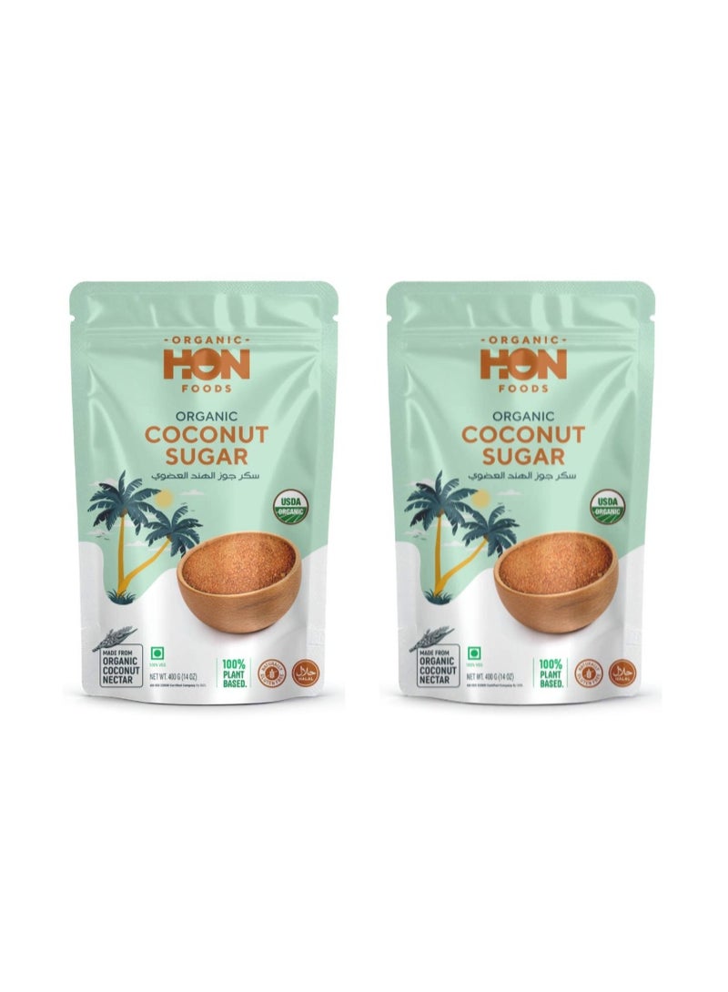 HON FOODS Organic Coconut Sugar, Non Gmo Chemicals Free & All Natural - 400 gm (Pack of 2) - Image 1