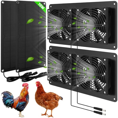 Tujoe 2 Sets Solar Powered Fan Kit Solar Panel Fan Kit 10w Weatherproof Dual Solar Fans Outside Waterproof Solar Exhaust Fan for Chicken Coops Greenhouse Sheds Pet House Car Window Ventilation - Image 1