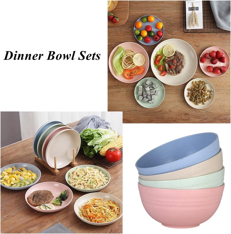 WANBY Lightweight Wheat Straw Cereal Bowls Unbreakable Dinner Dishes Bowl Set Dishwasher  Microwave Safe Small 4 Pack 45 - Image 2