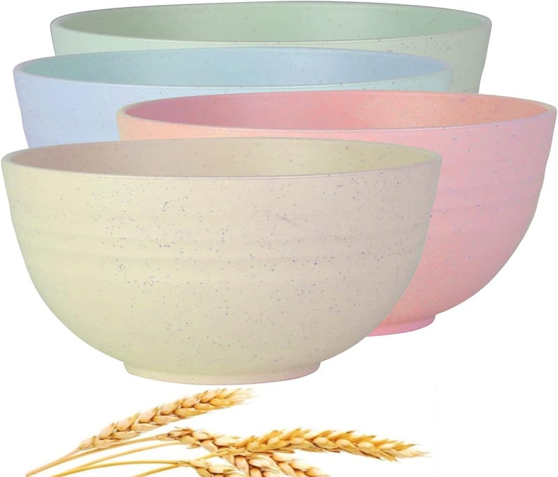 WANBY Lightweight Wheat Straw Cereal Bowls Unbreakable Dinner Dishes Bowl Set Dishwasher  Microwave Safe Small 4 Pack 45 - Image 4