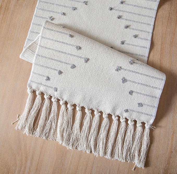 GLOY ® Luxurious 100% Natural Pure Cotton Material Handmade Heat Resistant and Washable 6 Seater Table Runner (Size-14"x72") for Dining Table Runner| Sofa Table| Kitchen Linen (Grey and White) - Image 5