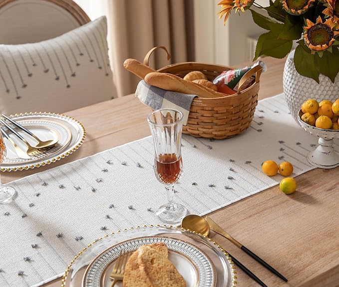GLOY ® Luxurious 100% Natural Pure Cotton Material Handmade Heat Resistant and Washable 6 Seater Table Runner (Size-14"x72") for Dining Table Runner| Sofa Table| Kitchen Linen (Grey and White) - Image 3