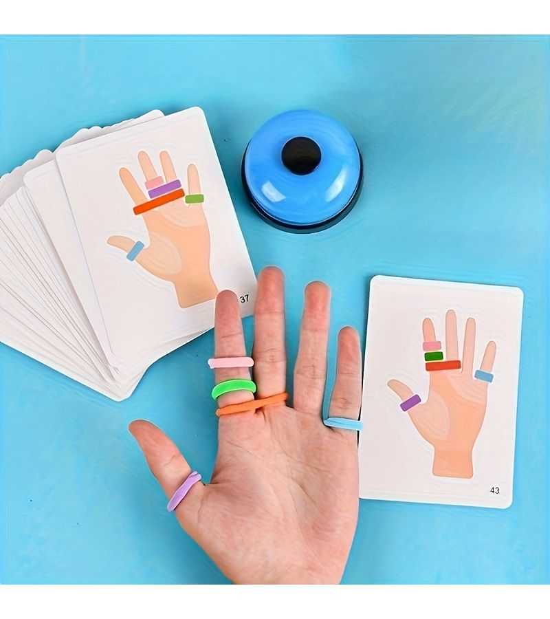 Colorful Interactive Game Set Ring Toss 2 Player Family Game Training Reaction Skills Fine Motor Skills Includes 80 Finger Elastic Bands 30 Challenge Cards 1 Blue Bell Perfect Gift For Halloween Christmas Thanksgiving - Image 2