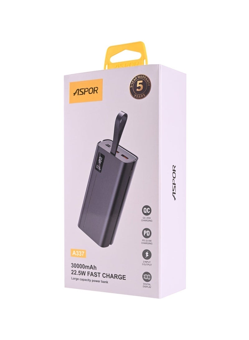 أسبور باور بانك ASPOR A337 بسعة 30000mAh بخاصية الشحن السريع 22.5 واط - Image 1