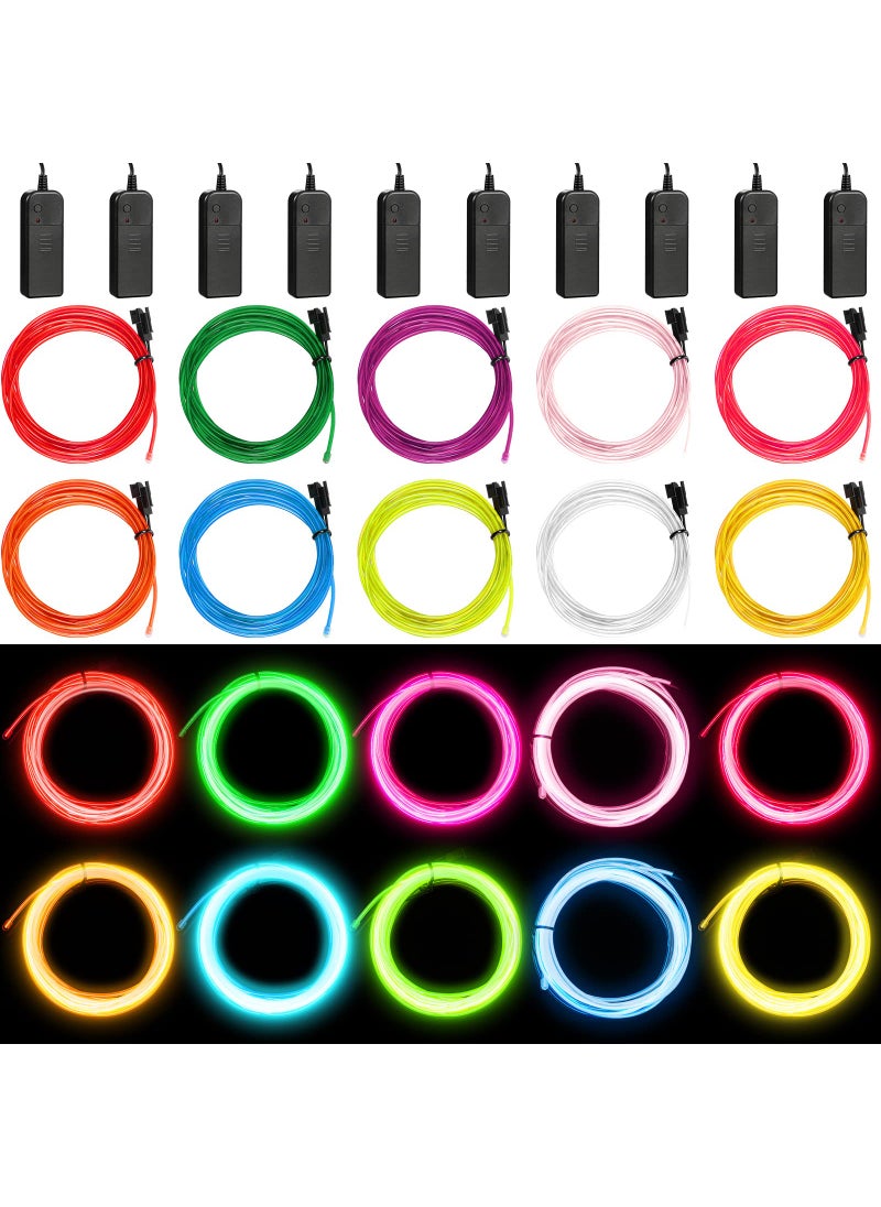 Hortsun Hortsun 15 Pack El Wire Portable Neon Lights Cuttable Neon Glowing Strobing Electroluminescent Battery Powered LED Lights Glow in The Dark Costume with Battery Pack for Party2 Meter 