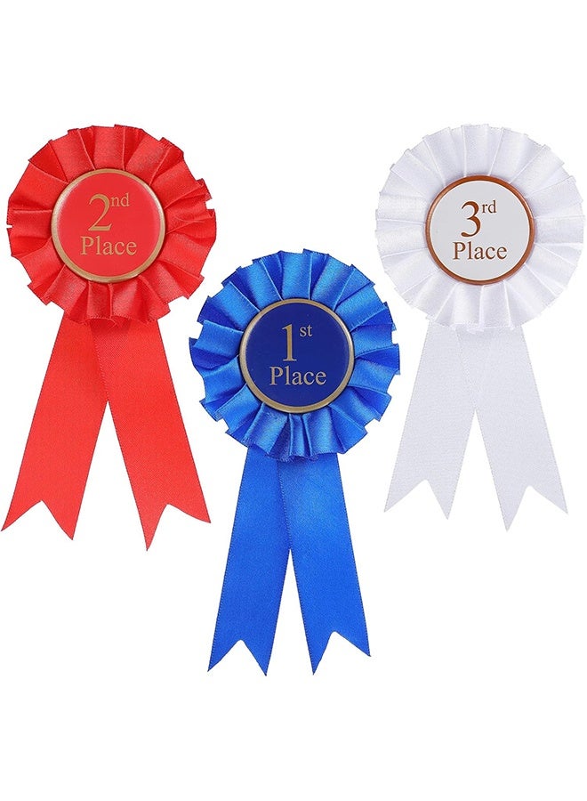 مجموعة أشرطة الجوائز الوردية المصنوعة من الساتان، أشرطة المشاركة، شارة الجوائز الشرفية باللون الأزرق والأحمر والأبيض، جوائز مراكز 1 و2 و3، ميداليات لجوائز الفصل الدراسي، معرض العلوم، عرض المواهب (3 قطع) - Image 1